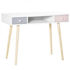 Homcom Tables Et Chaises Enfant Bureau Enfant Style Scandinave 2 Tiroirs Et 1 Niche Blanc