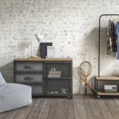 Maisons Du Monde Commodes Et Cabinets Cabinet De Rangement 3 Tiroirs 1 Porte En Métal Et Sapin -Commodes enfant Soldes cabinet de rangement 3 tiroirs 1 porte en metal et sapin 1000 16 12 192507 7