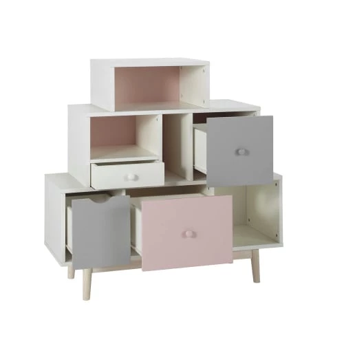 Maisons Du Monde Commodes Et Cabinets Cabinet De Rangement 4 Tiroirs Blanc, Rose Et Gris 2 Maisons Du Monde Commodes Et Cabinets Cabinet De Rangement 4 Tiroirs Blanc, Rose Et Gris – Image 2