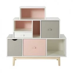 Maisons Du Monde Commodes Et Cabinets Cabinet De Rangement 4 Tiroirs Blanc, Rose Et Gris