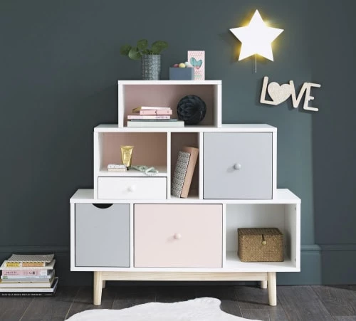 Maisons Du Monde Commodes Et Cabinets Cabinet De Rangement 4 Tiroirs Blanc, Rose Et Gris 5 Maisons Du Monde Commodes Et Cabinets Cabinet De Rangement 4 Tiroirs Blanc, Rose Et Gris – Image 5