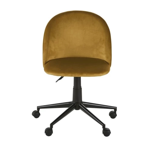 Maisons Du Monde Chaises De Bureau Enfant Chaise De Bureau à Roulettes En Velours Jaune Moutarde Et Métal Noir 2 Maisons Du Monde Chaises De Bureau Enfant Chaise De Bureau à Roulettes En Velours Jaune Moutarde Et Métal Noir – Image 2