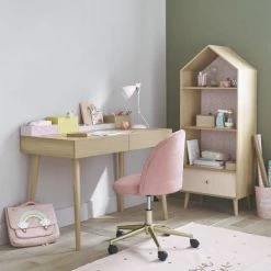 Maisons Du Monde Chaises De Bureau Enfant Chaise De Bureau Vintage à Roulettes En Velours Rose -Commodes enfant Soldes chaise de bureau vintage a roulettes en velours rose 1000 7 36 206676 7