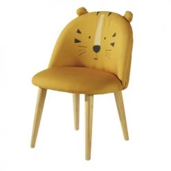 Maisons Du Monde Fauteuils Et Poufs Enfant Chaise Enfant Jaune Moutarde Motif Tête De Tigre Et Bouleau Massif