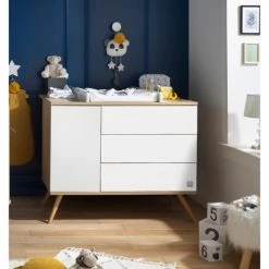 Sauthon Commodes Enfant Commode 1 Porte 3 Tiroirs 95x115x50cm En Bois Blanc -Commodes enfant Soldes commode 1 porte 3 tiroirs 95x115x50cm en bois blanc 3