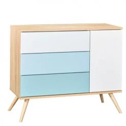 Sauthon Commodes Enfant Commode 1 Porte 3 Tiroirs 95x115x50cm En Bois Bleu