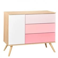 Sauthon Commodes Enfant Commode 1 Porte 3 Tiroirs 95x115x50cm En Bois Rose