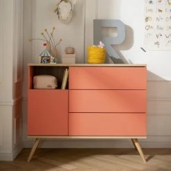 Commodes enfant Soldes -Commodes enfant Soldes commode 1 porte 3 tiroirs 95x115x51cm orange 2