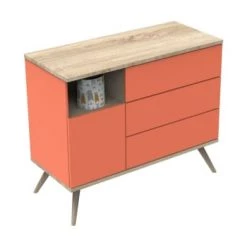 Sauthon Original Commodes Enfant Commode 1 Porte 3 Tiroirs 95x115x51cm Orange -Commodes enfant Soldes commode 1 porte 3 tiroirs 95x115x51cm orange 4