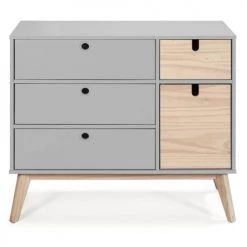 Altobuy Commodes Enfant Commode 1 Porte 4 Tiroirs Bois Naturel Et Gris -Commodes enfant Soldes commode 1 porte 4 tiroirs bois naturel et gris 2