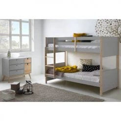 Altobuy Commodes Enfant Commode 1 Porte 4 Tiroirs Bois Naturel Et Gris -Commodes enfant Soldes commode 1 porte 4 tiroirs bois naturel et gris 4