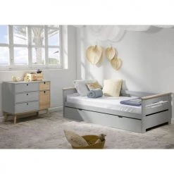 Altobuy Commodes Enfant Commode 1 Porte 4 Tiroirs Bois Naturel Et Gris -Commodes enfant Soldes commode 1 porte 4 tiroirs bois naturel et gris 5