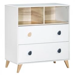 Sauthon Commodes Enfant Commode 2 Tiroirs 2 Niches 84x143x78cm En Bois Blanc
