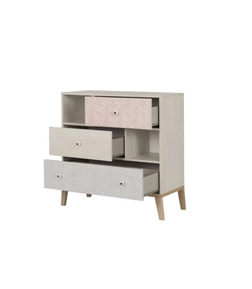 Gami Commodes Enfant Commode 3 Tiroirs 2 Niches Châtaignier Blanchi 6 Gami Commodes Enfant Commode 3 Tiroirs 2 Niches Châtaignier Blanchi – Image 6
