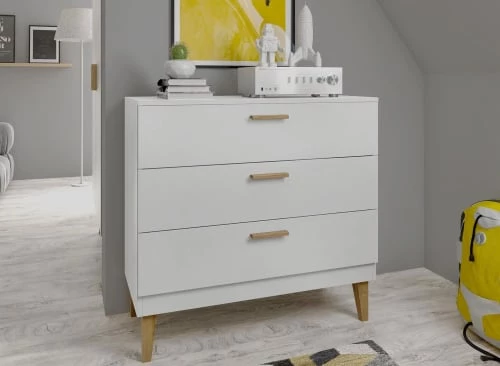 Nateo Concept Commodes Enfant Commode 3 Tiroirs Blanc Et Chêne 2 Nateo Concept Commodes Enfant Commode 3 Tiroirs Blanc Et Chêne – Image 2