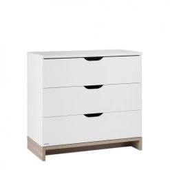 Calicosy Commodes Enfant Commode 3 Tiroirs Blanche Et Bois Bébé - 95 X H90 Cm