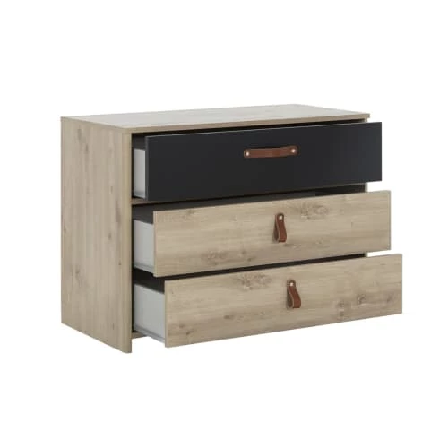 Gami Commodes Enfant Commode 3 Tiroirs Chêne Noir 2 Gami Commodes Enfant Commode 3 Tiroirs Chêne Noir – Image 2