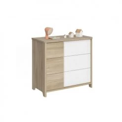 Calicosy Commodes Enfant Commode 3 Tiroirs Décor Bois Et Blanc Bébé - 95 X H91cm -Commodes enfant Soldes commode 3 tiroirs decor bois et blanc bebe 95 x h91cm 2