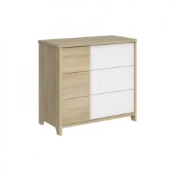 Calicosy Commodes Enfant Commode 3 Tiroirs Décor Bois Et Blanc Bébé - 95 X H91cm -Commodes enfant Soldes commode 3 tiroirs decor bois et blanc bebe 95 x h91cm 3