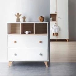 ID Kids Commodes Enfant Commode Bébé Effet Bois Blanc Et Bois -Commodes enfant Soldes commode bebe effet bois blanc et bois 2