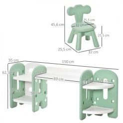 Homcom Tables Et Chaises Enfant Ensemble Bureau, Chaise Et Bibliothèque Pour Enfant Vert D'eau Blanc -Commodes enfant Soldes ensemble bureau chaise et bibliotheque pour enfant vert d eau blanc 2