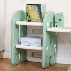 Homcom Tables Et Chaises Enfant Ensemble Bureau, Chaise Et Bibliothèque Pour Enfant Vert D'eau Blanc -Commodes enfant Soldes ensemble bureau chaise et bibliotheque pour enfant vert d eau blanc 3