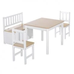Homcom Tables Et Chaises Enfant Ensemble De Table Et Chaises Enfant De 4 Pièces Blanc Bois Clair