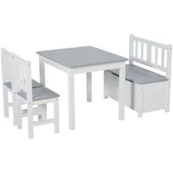Homcom Tables Et Chaises Enfant Ensemble De Table Et Chaises Enfant De 4 Pièces Blanc Gris -Commodes enfant Soldes ensemble de table et chaises enfant de 4 pieces blanc gris 4