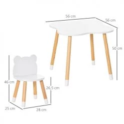 Homcom Tables Et Chaises Enfant Ensemble Scandinave Table Et Chaises Enfant Motif Ourson Bois Blanc -Commodes enfant Soldes ensemble scandinave table et chaises enfant motif ourson bois blanc 2