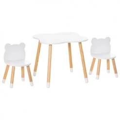 Homcom Tables Et Chaises Enfant Ensemble Scandinave Table Et Chaises Enfant Motif Ourson Bois Blanc