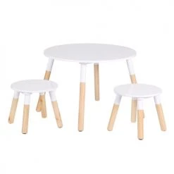 Toilinux Tables Et Chaises Enfant Ensemble Table Et 2 Tabourets Pour Enfants Bois Et Blanc