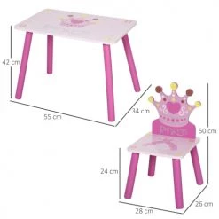 Homcom Tables Et Chaises Enfant Ensemble Table Et Chaises Enfant Design Princesse Bois Rose -Commodes enfant Soldes ensemble table et chaises enfant design princesse bois rose 2