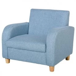 Homcom Fauteuils Et Poufs Enfant Fauteuil Scandinave Enfant Grand Confort Accoudoirs Assise Lin Bleu