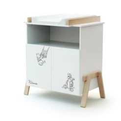 AT4 Commodes Enfant Meuble à Langer Blanc Et Hêtre
