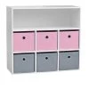 Wadiga Commodes Enfant Meuble De Rangement Chambre Enfant Blanche Avec 6 Paniers Rose Et Gris