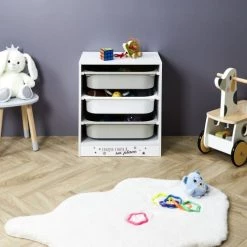 Toilinux Commodes Enfant Meuble De Rangement Enfant à 3 Bacs Gris Et Blanc -Commodes enfant Soldes meuble de rangement enfant a 3 bacs gris et blanc 3