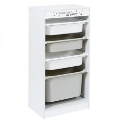Toilinux Commodes Enfant Meuble De Rangement Enfant à 4 Bacs Gris Et Blanc