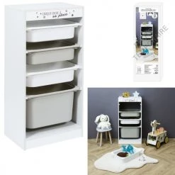 Toilinux Commodes Enfant Meuble De Rangement Enfant à 4 Bacs Gris Et Blanc -Commodes enfant Soldes meuble de rangement enfant a 4 bacs gris et blanc 3