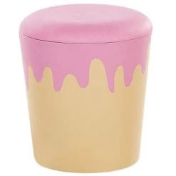 Beliani Fauteuils Et Poufs Enfant Pouf Pour Enfant Avec Rangement Beige Et Rose