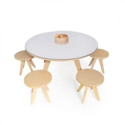 Drawin’table Tables Et Chaises Enfant Table à Dessiner Multifonction XXL En Bois D90 Cm Avec 4 Tabourets