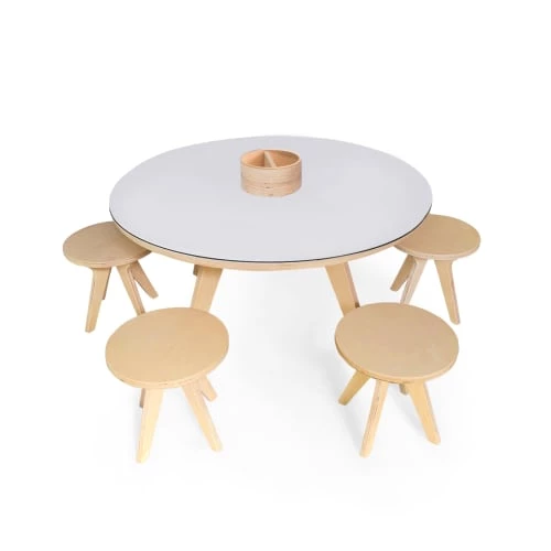 Drawin’table Tables Et Chaises Enfant Table à Dessiner Multifonction XXL En Bois D90 Cm Avec 4 Tabourets 1 Drawin’table Tables Et Chaises Enfant Table à Dessiner Multifonction XXL En Bois D90 Cm Avec 4 Tabourets