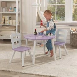 KidKraft Tables Et Chaises Enfant Table Enfant Ronde Et 2 Chaises En Bois Coloris Violet -Commodes enfant Soldes table enfant ronde et 2 chaises en bois coloris violet 2