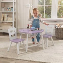 KidKraft Tables Et Chaises Enfant Table Enfant Ronde Et 2 Chaises En Bois Coloris Violet -Commodes enfant Soldes table enfant ronde et 2 chaises en bois coloris violet 3