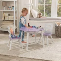 KidKraft Tables Et Chaises Enfant Table Enfant Ronde Et 2 Chaises En Bois Coloris Violet -Commodes enfant Soldes table enfant ronde et 2 chaises en bois coloris violet 4