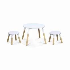 Alice's Garden Tables Et Chaises Enfant Table Ronde Et Deux Tabourets Pour Enfants Naturel Blanc