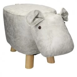WOMO-DESIGN Fauteuils Et Poufs Enfant Tabouret Animal Hippo Blanc/gris, 65x31x37 Cm, Similicuir