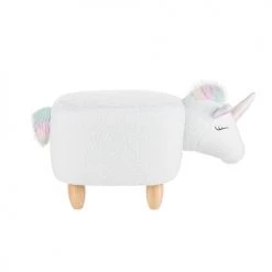 Beliani Fauteuils Et Poufs Enfant Tabouret Enfant En Tissu Peluche Blanc -Commodes enfant Soldes tabouret enfant en tissu peluche blanc 5