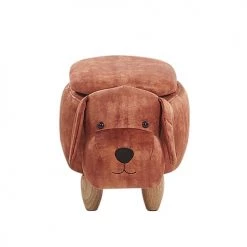 Beliani Fauteuils Et Poufs Enfant Tabouret Enfant En Velours Marron -Commodes enfant Soldes tabouret enfant en velours marron 2