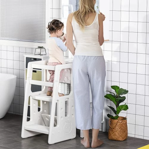 Homcom Fauteuils Et Poufs Enfant Tour D'apprentissage Pour Enfants Hauteur Réglable Sur 3 Niveaux Blanc 2 Homcom Fauteuils Et Poufs Enfant Tour D'apprentissage Pour Enfants Hauteur Réglable Sur 3 Niveaux Blanc – Image 2